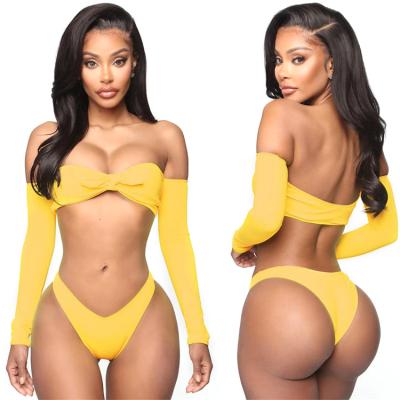 China 2021 Hot Selling New Solid Color Sexy Bikini Breathable Split 2 Piece Long Sleeves Fashion Swimsuit for sale