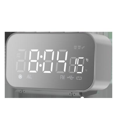 China Antique Silver Style LBR14301 LED Music Temperature Display Bult In FM Radio Digital Alarm Clock With Player Radio for sale