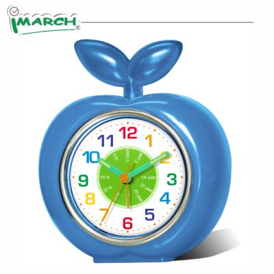 China Imarch BL13002-blue CE/RoHS Apple antique shape style quartz analog plastic tabletop alarm clock for sale