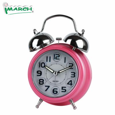 China Imarch Antique Pink Style Custom Sound Style Alarm Clock Quartz Analog Bell Twin Case 4 .5inch Loud Tabletop Alarm Clock for sale