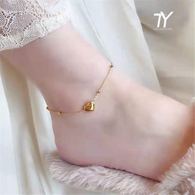 China 2022 New TRENDY Classic Heart Gold Color Stainless Steel Anklets For Woman Fashion Jewelry Korean Sexy Beach Party Girl Accessories for sale