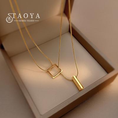 China 2022 TRENDY Stainless Steel Gold Color Double-layer Overlay Necklace New Women's Fashion Jewelry Party Girls Accessories Stable Gift for sale