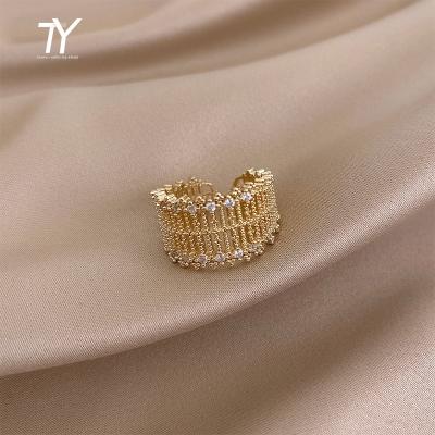 China Grid Metal Exaggerated Mesh Inlaid Zircon Gold Color Hollow Rings For Woman 2020 New Fashion Luxury Jewelry Wedding Party Korean Ring for sale