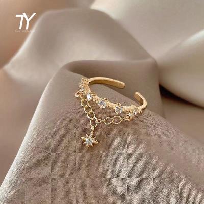 China 2022 TRENDY Classic Star Element Gold Color Dangle Open Rings For Woman Fashion Jewelry Korean Unusual Sexy Girl Wedding Party Ring for sale