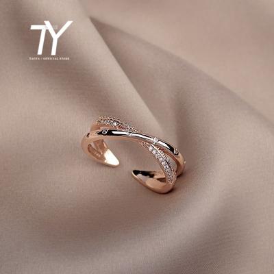 China Jewelry Design Fashion Ring Zircon Adjustable Ring Zircon Female Sexy Korean Cross Luxury Light Simple TRENDY Gold For Woman GIF for sale