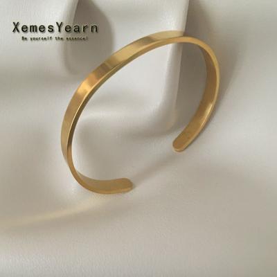 China European and American TRENDY simple smooth stainless steel cuff bracelets gold color for men and women jewelry party girl bracelets for sale