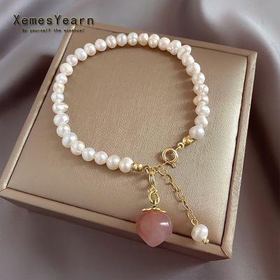 China New FASHIONABLE baroque peach rose natural pearl pendant bracelets for charming woman fashion jewelry girl's elegant and sweet Korean bracelet for sale