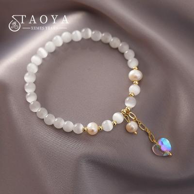 China 2022 new Opal Beaded Pearl Heart Charm luxury bracelet fashion classic jewelry for woman girls elastic rope bracelet accessories for sale