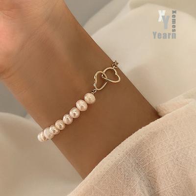 China TRENDY stainless steel hear bead splice bracelets for women fashion korean jewelry accessories girls simple bracelet in 2021 for sale