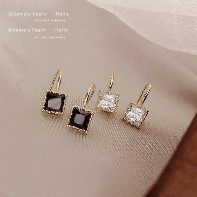 China Wholesale FASHIONABLE Simple Black White Square Jewelry Dangle Earrings Copper Alloy Zircon Plated 18K Gold Jewelry Accessories For Women for sale