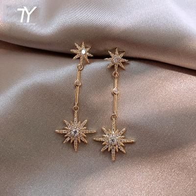 China Wholesale FASHIONABLE Sense Inlaid Design Zircon Star Earrings Pendant Copper Alloy Plated 18K Gold Jewelry S925 Silver Needle Earrings for sale