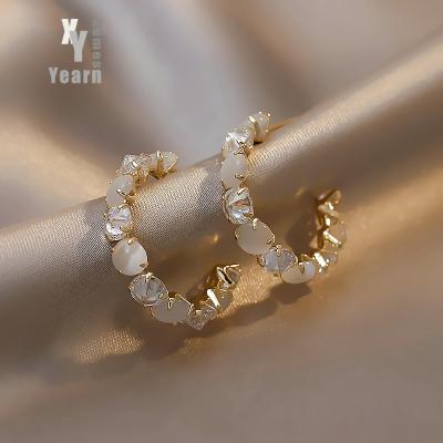 China High Sense TRENDY Opals Zircon Inlay Plating 18K Hoop Earrings Women Luxury Jewelry For New Party Trendy Accessories for sale