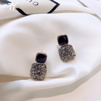 China Retro TRENDY style Crystal Small Square Earrings European court gray and American ladies simple earrings fashion female earrings for sale