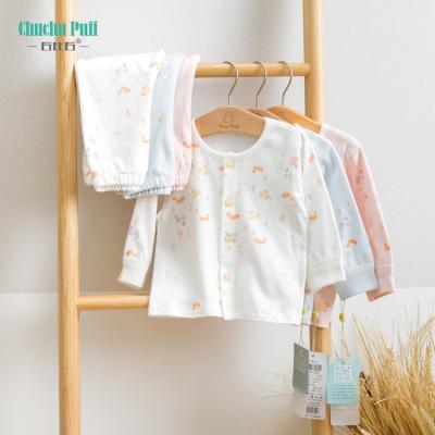 China Antibacterial High Quality 100% Cotton Long Sleeve Squirrel Printed Newborn Baby Pajamas Set With Buttons for sale