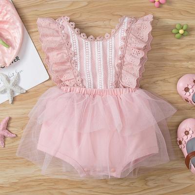 China 100% Cute Anti-Static Cotton Baby Girl Lace Dress Infant Jumpsuit Kids Clothes for sale