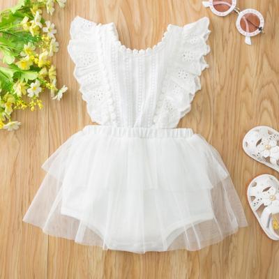 China 100% Cotton Baby Girl Lace Dress Anti-Static Short Sleeve Baby Girl Dress Baby Cute Jumpsuit for sale