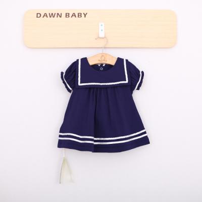 China Navy Style Anti-Static 100% Cotton Summer Shorts Sleeve Turtle Neck Dresses For Kids International Fashions With Snap Button for sale