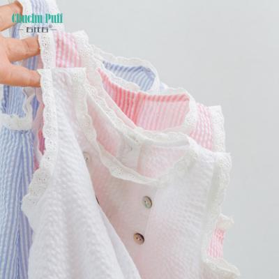 China Anti-Static Simple Breathable Newborn Lace Summer ChuchuPuff Striped 100% Cotton Dress for sale