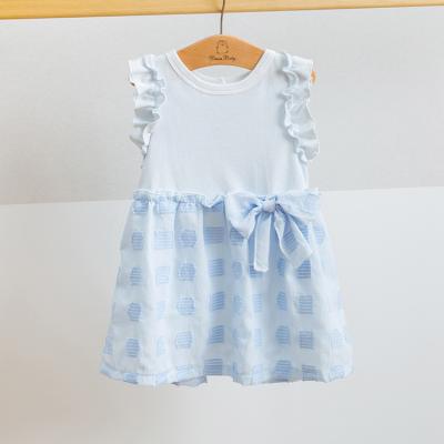 China ChuchuPuff Anti-Static 100 Cotton Double Layered Summer Petal Sleeve Babies Dress With Bow en venta