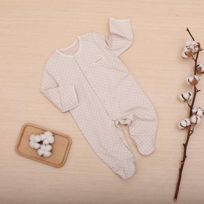 China Wholesale Custom Organic 100% Cotton White Newborn Baby Clothes Footed 100% Organic Cotton Knitted Long Sleeve Jumpsuit Romper for sale