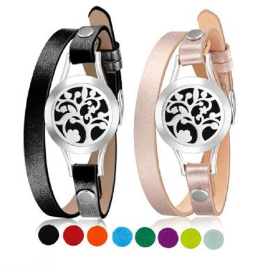 China Cyberpunk Essential Oil Diffuser Bracelet, Tree of Life Jewelry Aromatherapy Pendant Bracelets Leather Band with 8 Color Felt Pads, Birthda for sale