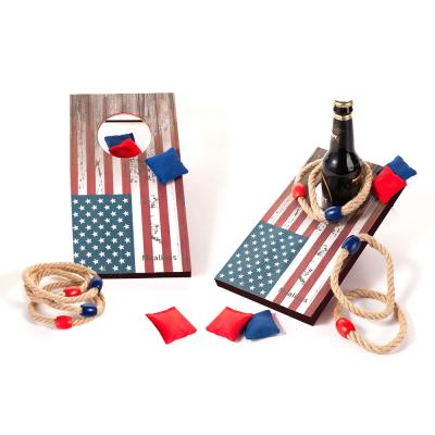 China American Patriotic Wooden Patriotic Bean Bag 2 Corn Game Bottle Rope Game Party Fun/Family Fun Hole in 1 Bag Ring Toss Game for sale