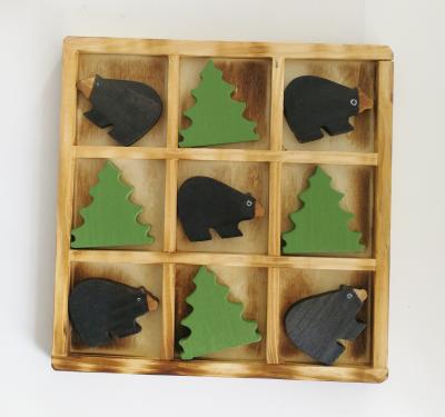 China Family Fun Party Game Promote Cooperative Wooden Game Travel Sized Tic Tac Toe -- Animal Bear and Tree Puzzle Game for sale