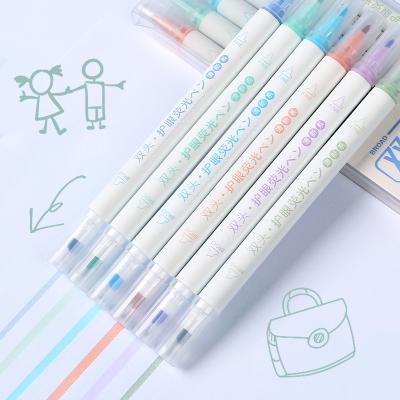 China office & Japanese Wholesale Factory Price Student Brand Painting Color Pen Watercolor Pen Dual Head School Markers Eye Protection Highlighter Bar 6 Sets for sale