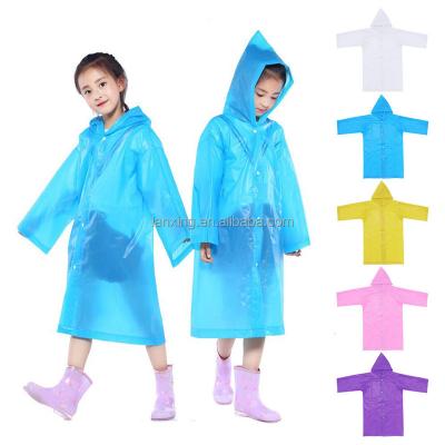 China Bachelor's Portable EVA Rain Coats Waterproof Clothing; Reusable Rain Poncho With Hood And Elastic Cuff Sleeves For Kids for sale