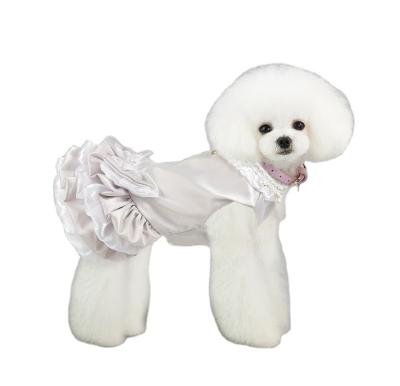 China Feminine Luxury Satin Pet Easter Wedding Little Dog Girl Dress Harness With Skirt Fabric Clothes Apparel Manufacturers for sale