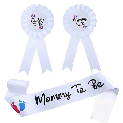 China Ployster Baby Shower Sash and Badge for Girl “Mommy Dad To Be” Badge Pin Set, Decorations Sash Gift for Gender Reveal for sale