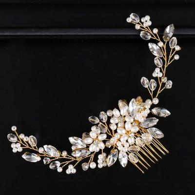 China Crystal Hair Accessories Diamond Bridal Hair Clip Rhinestone Pearl Wedding Hair Comb Zinc Alloy Hairpin Bride for sale