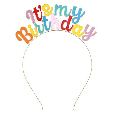 China Zinc Alloy Women Girls Birthday Headbands It's My Birthday Crown Headpiece Gold Double Platform Birthday Hair Band Colorful Hair Accessories for sale