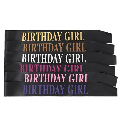 China Ployster Black Birthday Girl Satin Sash Birthday Queen Badge For Kids Girl Party Decoration Gifts Glitter Letter Bow Sash Party Supplies for sale