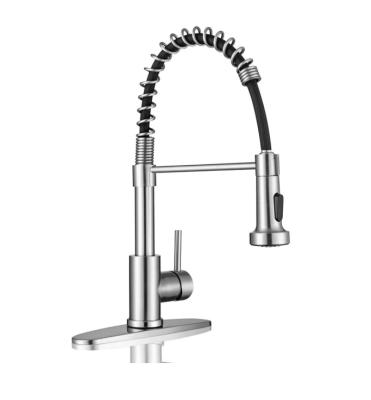 China Pull Out 304 Stainless Steel Nickel Brushed Single Handle Kitchen Pull Down Faucets With Pull Down Sprayer for sale