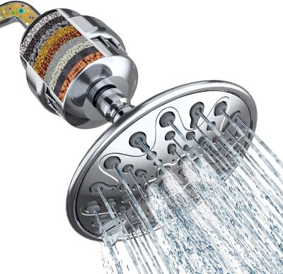 China With diverter 6 jet settings 6 inch high pressure filtered shower head with 20 stage shower filter combo for sale