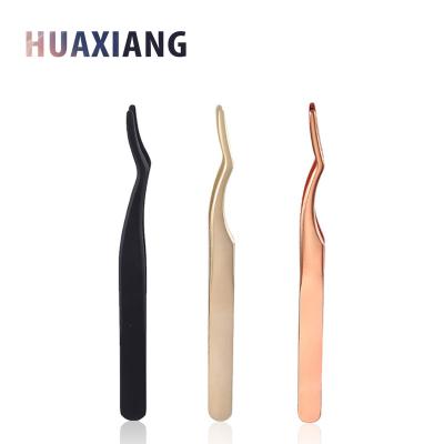 China Portable Curved Rose Gold Color Eyelash Applicator Eyelash Extension Tweezers with Customized Packaging for sale