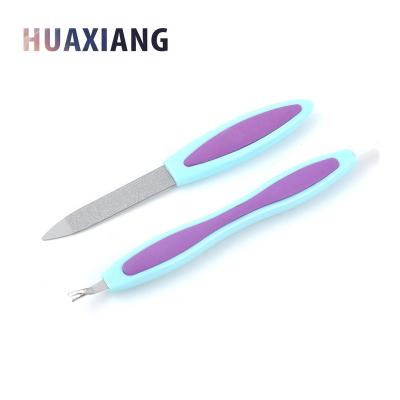 China Nail tools / nail care /manicure 2in1 pedicure nail cuticle set stainless steel nail pusher with nail file for sale