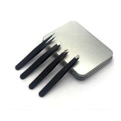 China Professional Portable 4pcs Stainless Steel Eyebrow Tweezers Set with Tin Case for sale