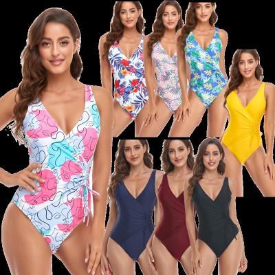 China Best Cocopie Antibacterial Design Off Shoulder Slim V-Neckline Crinkle Sexy Print Sporty Apparel Plus Size Swimwear Sexy Swimsuit for sale