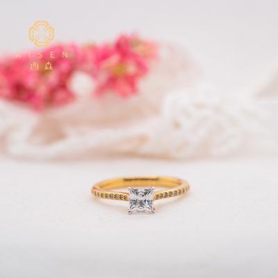 China Romantic Stunning Fancy Princess Cut Yellow Gold Diamond Rings Form Lab Developed Quality HPHT Diamond Jewelry 14k/18k 0.5ct for sale