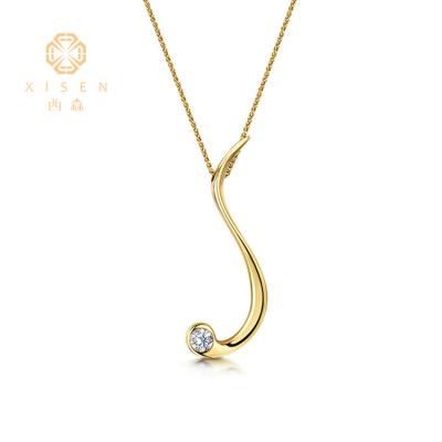 China Fashionable Special Design 18K Yellow Gold 0.2ct Round Real Diamond Necklace S Shape Pendant Fine Jewelry for sale