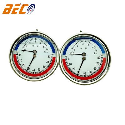 China Beco 80mm Diameter Stainless Steel Case Thermomanometer Temperature and Pressure Indicators Back Connection for sale