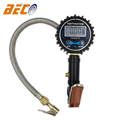 China BECO Car Black Digital Tire Inflator Gauge Digital Tire Pressure Gauge Tool With Braided Steel Hose for sale