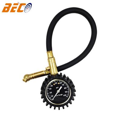 China Car Car Tire Pressure Gauge With Hose And Chuck Glow In Dark Dial Tire Gauge for sale