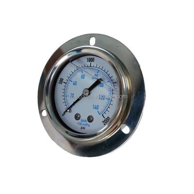 China Beco 50mm Stainless Steel Case 140bar Oil Filled Pressure Gauge With Flange Manometro Pressure Gauge for sale