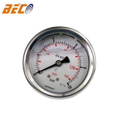 China STAINLESS STEEL SS304 SS316 BECO Glycerin Pressure Gauge 140psi Back Connect Oil Pressure Gauge 10bar Pressure Gauge for sale