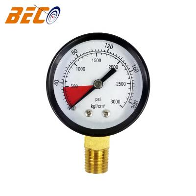 China Beco Black Iron 3000 PSI Heavy Duty Pressure Gauge 2 Inch Black Crate Lower Mount General Iron Pressure Gauge for sale