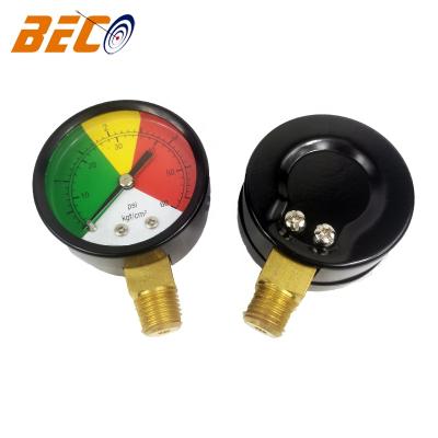 China Black Iron Or Plastic Beco 60psi Pressure Gauge Customize Pressure Range Gauge 4kg Pressure Gauge for sale