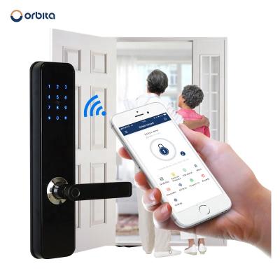 China High Quality ttlock Digital Home Locks Apartment Hotel Lock Orbita Aluminum Alloy Black Color Handle for Residential Home 5 in 1 Smart Door Lock for sale